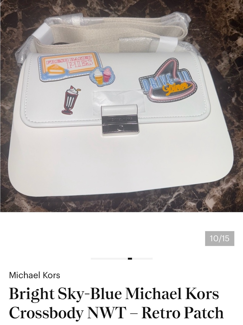 Michael Kors Sky Blue Crossbody with Retro Patch Accents - Picture 9 of 14
